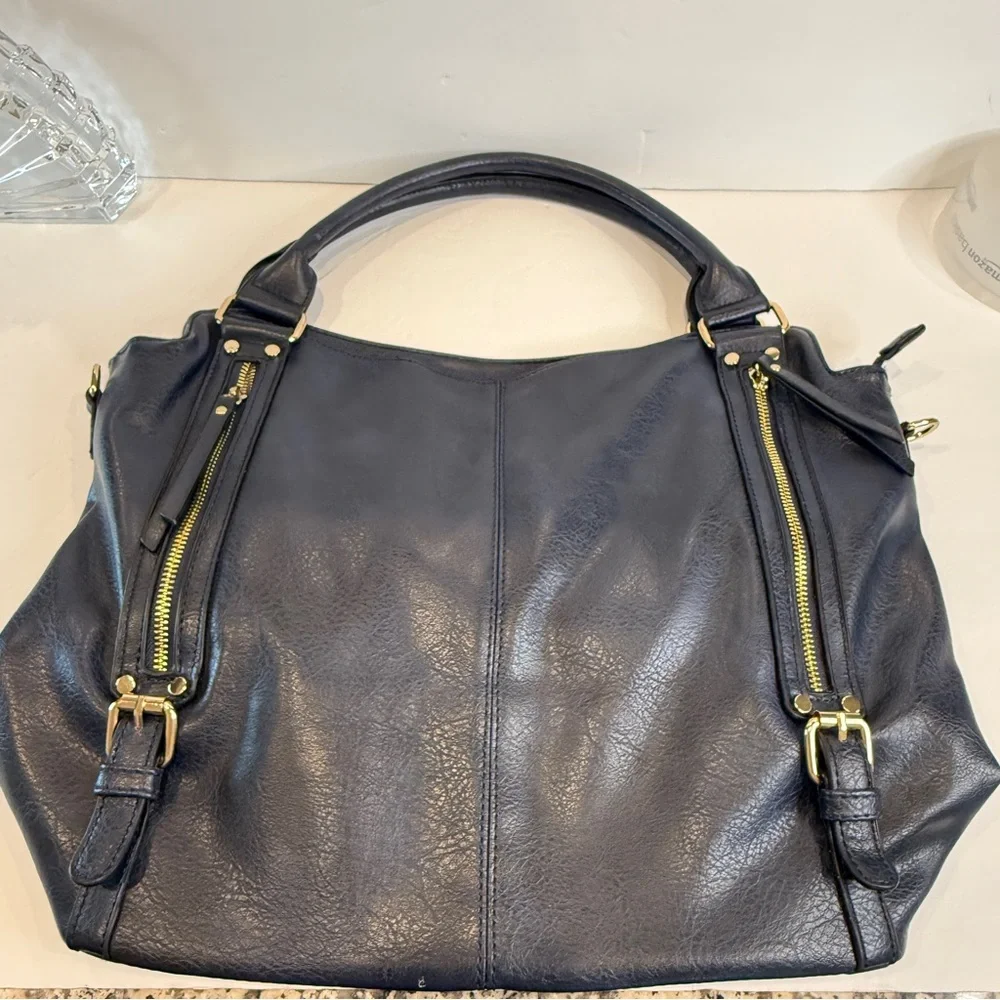 Navy Blue Faux Leather Rummy Tote Bag – Multi-Pocket 💙 Soft Inside & Outside - Picture 12 of 16